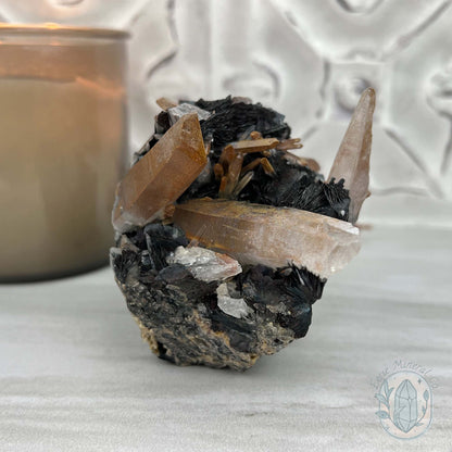 Black Specularite with Clear Quartz Crystal Specimen