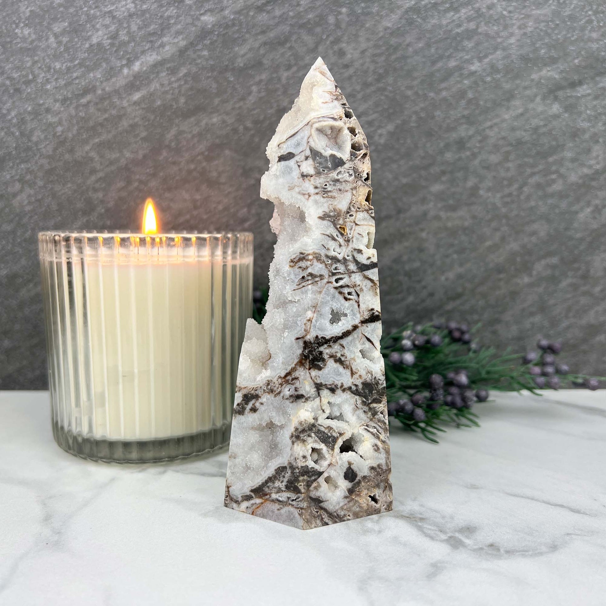 Sandy Colored Sphalerite with Druzy Quartz Tower