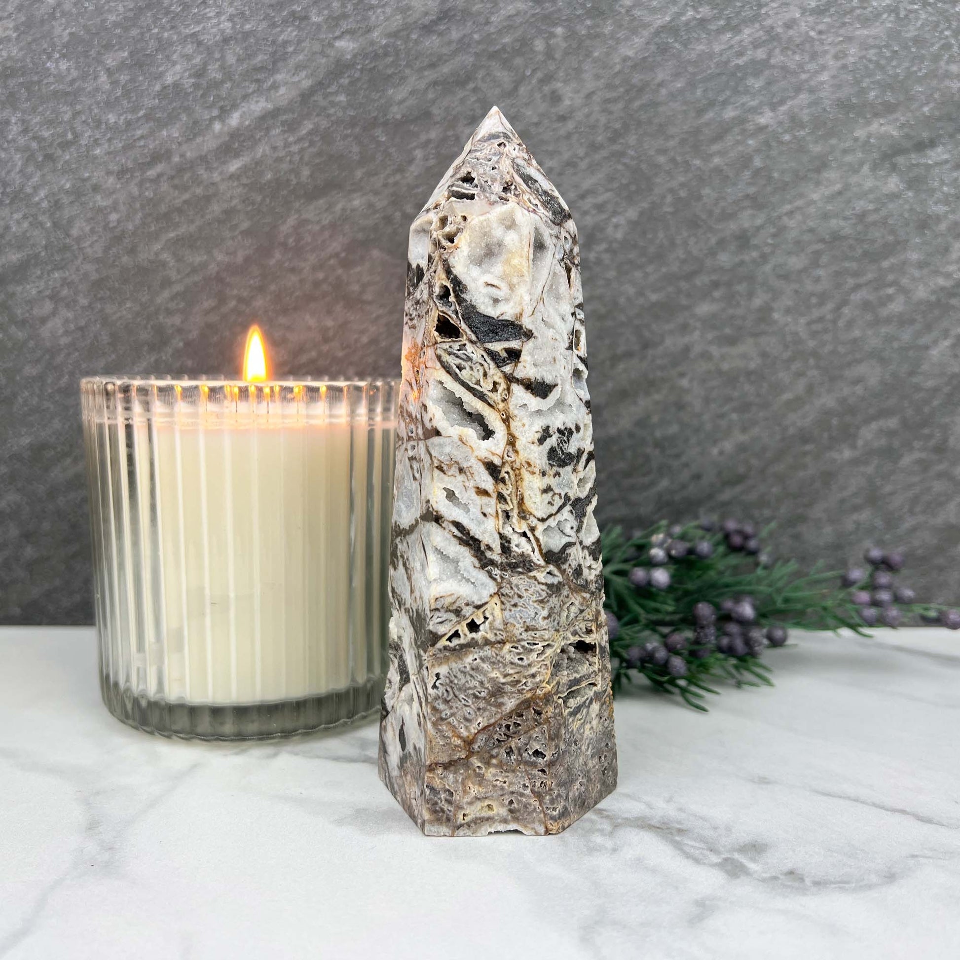 Sandy Colored Sphalerite with Druzy Quartz Tower