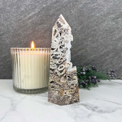 Sandy Colored Sphalerite with Druzy Quartz Tower