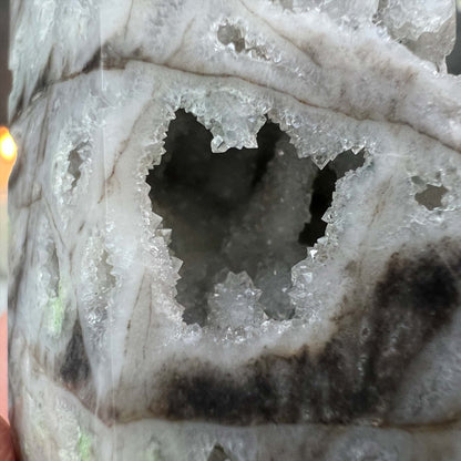 Soft White Sphalerite with Druzy Quartz Tower