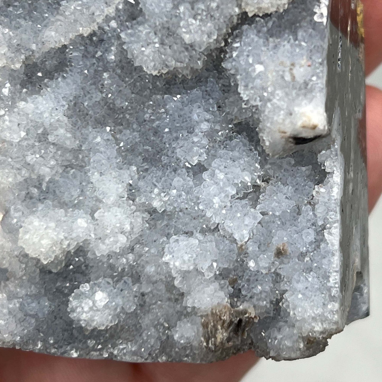 Soft White and Gray Sphalerite with Druzy Quartz Tower
