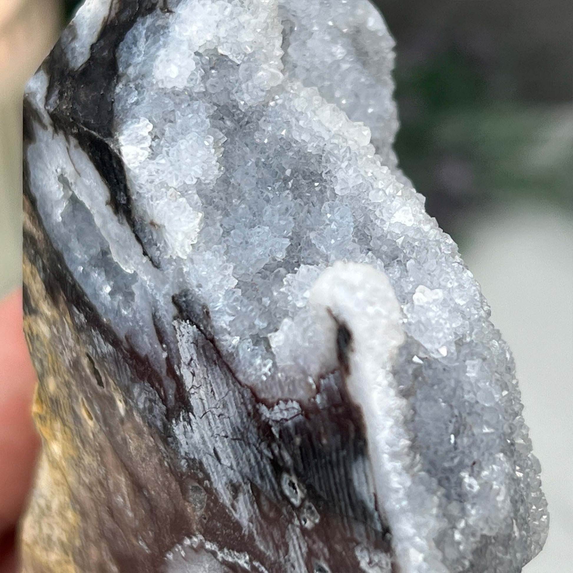 Soft White and Gray Sphalerite with Druzy Quartz Tower