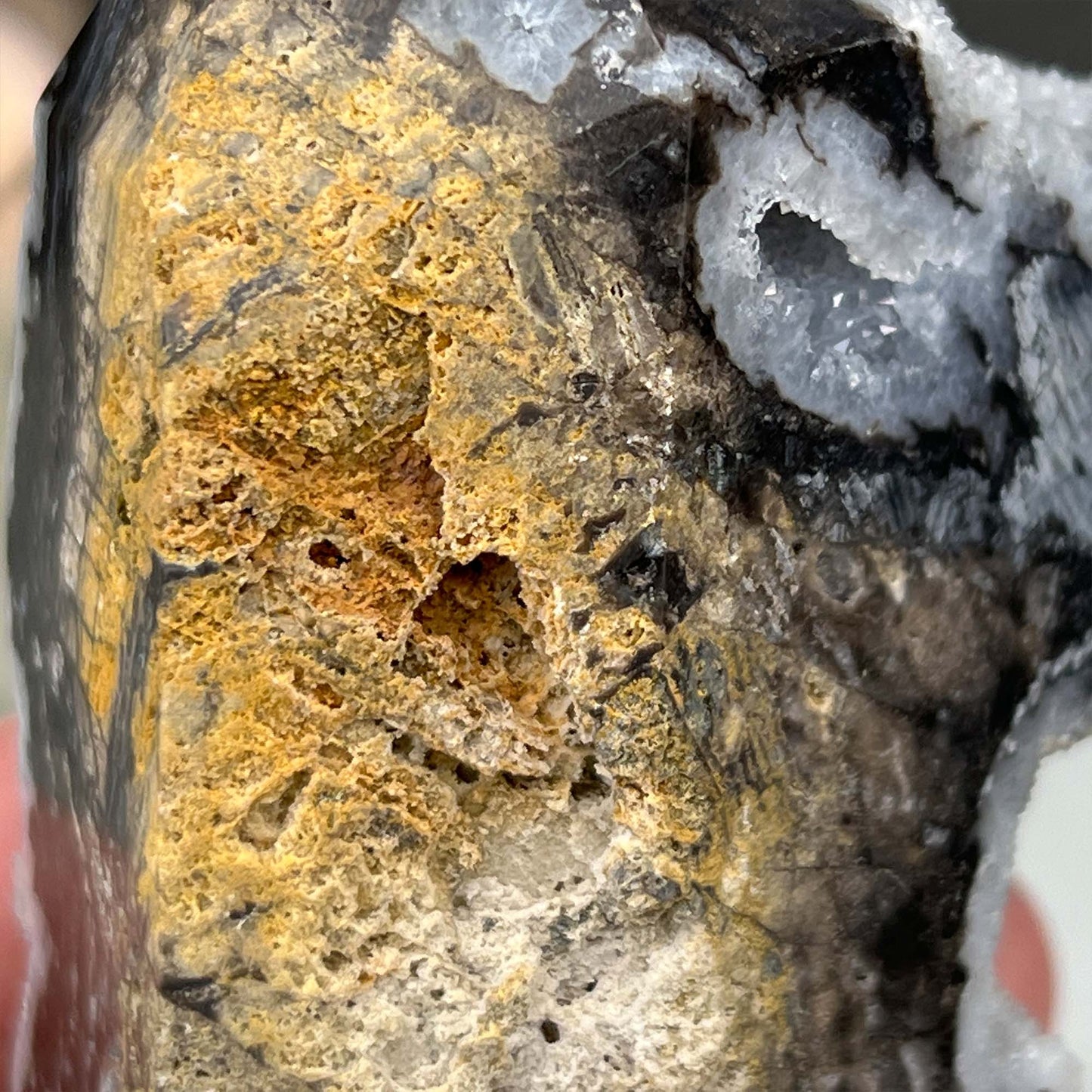 Soft White and Gray Sphalerite with Druzy Quartz Tower