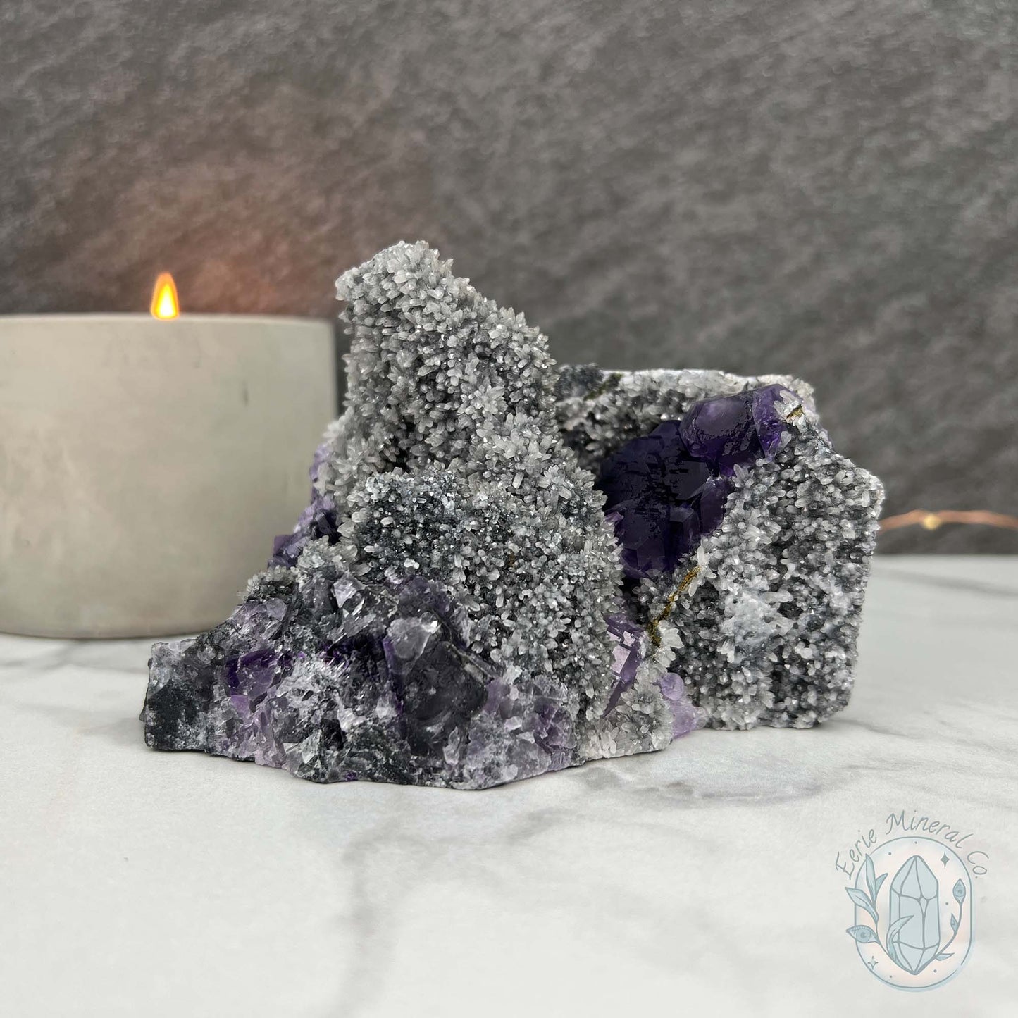 Purple Tanzanite Fluorite with Druzy Quartz Specimen