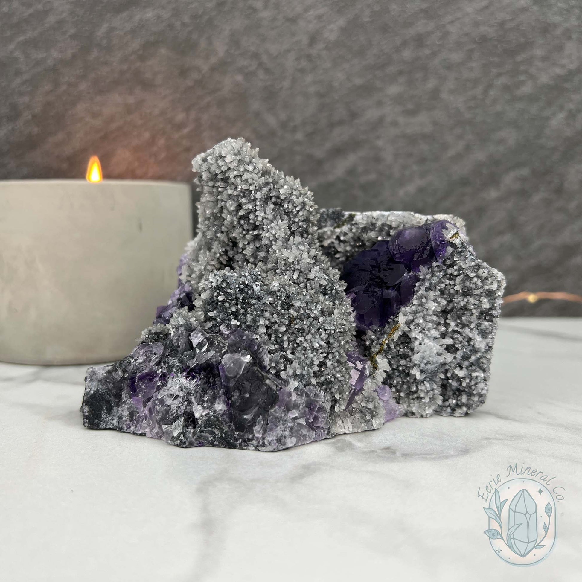 Purple Tanzanite Fluorite with Druzy Quartz Specimen