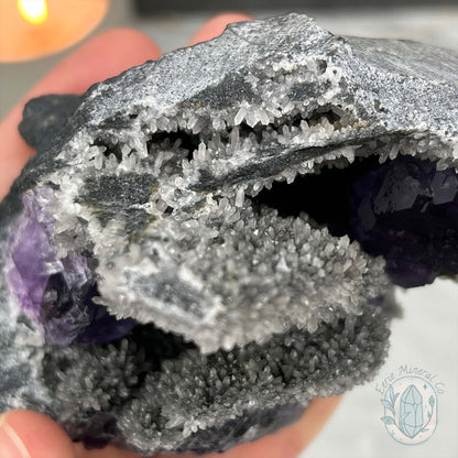 Purple Tanzanite Fluorite with Druzy Quartz Specimen