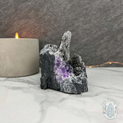 Purple Tanzanite Fluorite with Druzy Quartz Specimen
