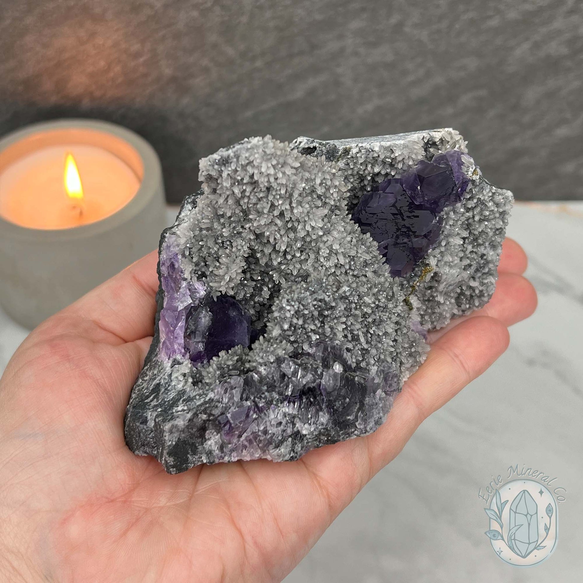 Purple Tanzanite Fluorite with Druzy Quartz Specimen
