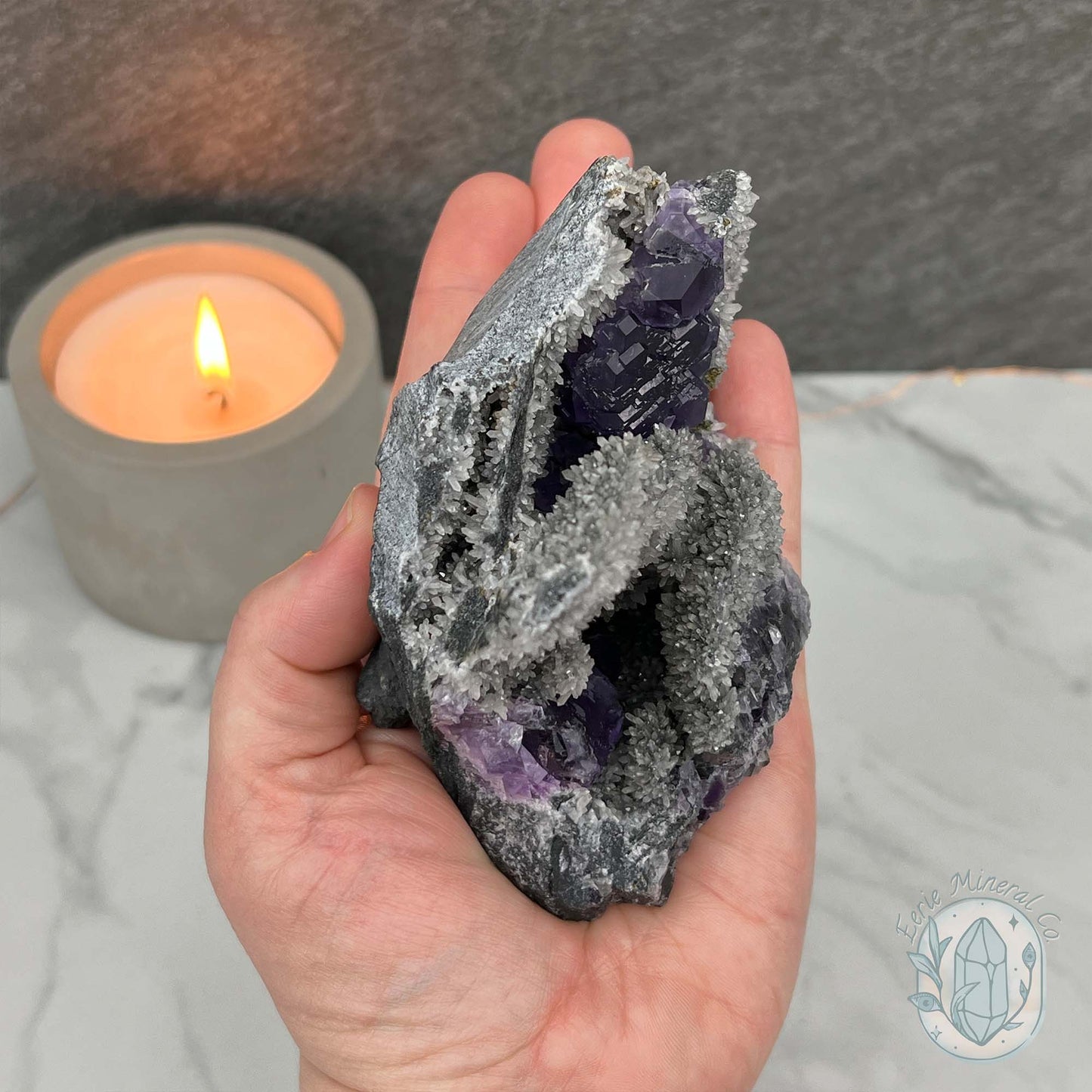 Purple Tanzanite Fluorite with Druzy Quartz Specimen