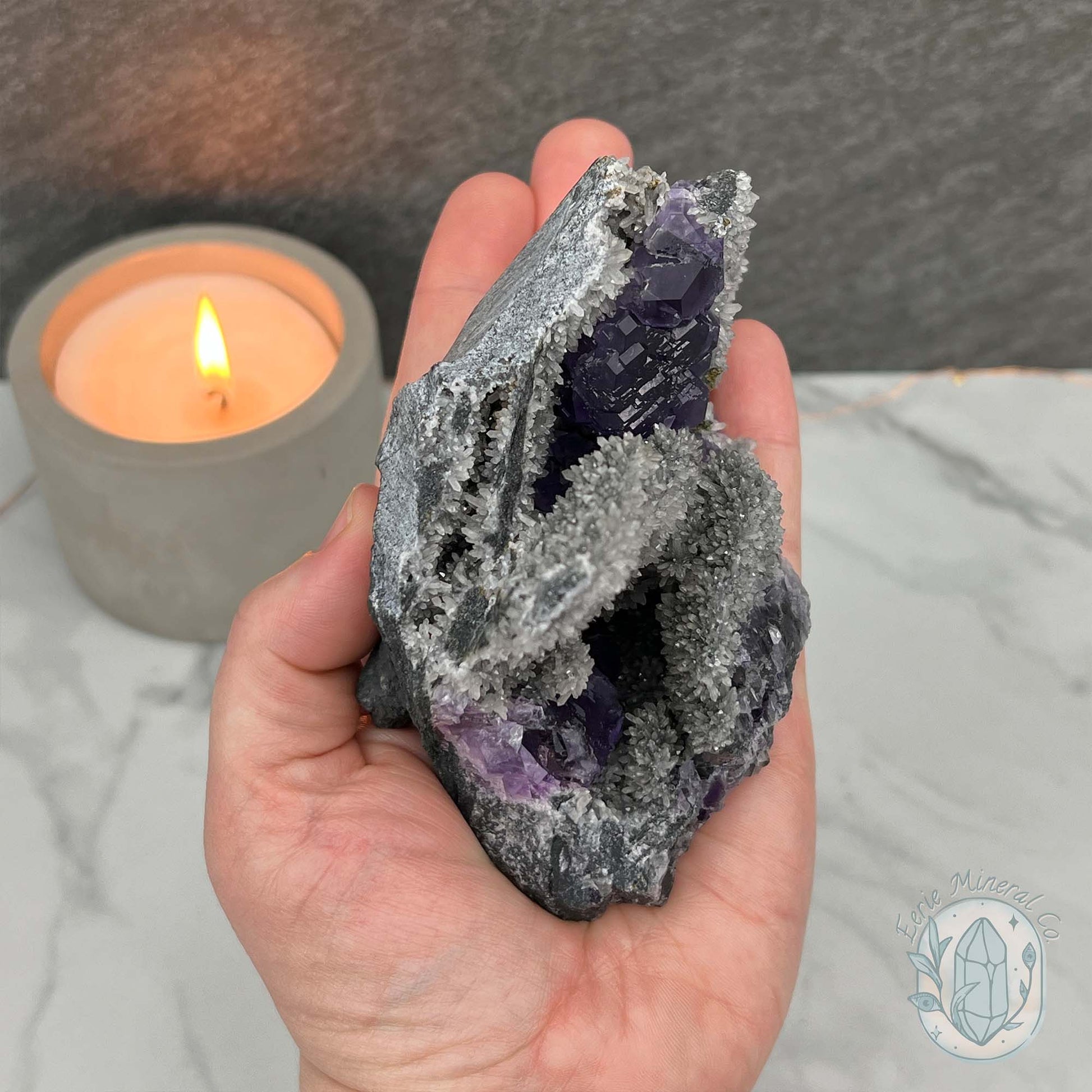 Purple Tanzanite Fluorite with Druzy Quartz Specimen