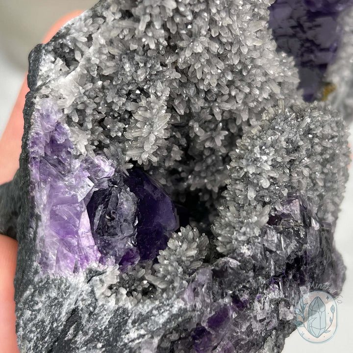 Purple Tanzanite Fluorite with Druzy Quartz Specimen
