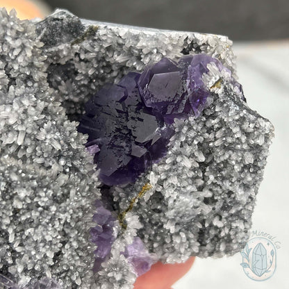 Purple Tanzanite Fluorite with Druzy Quartz Specimen