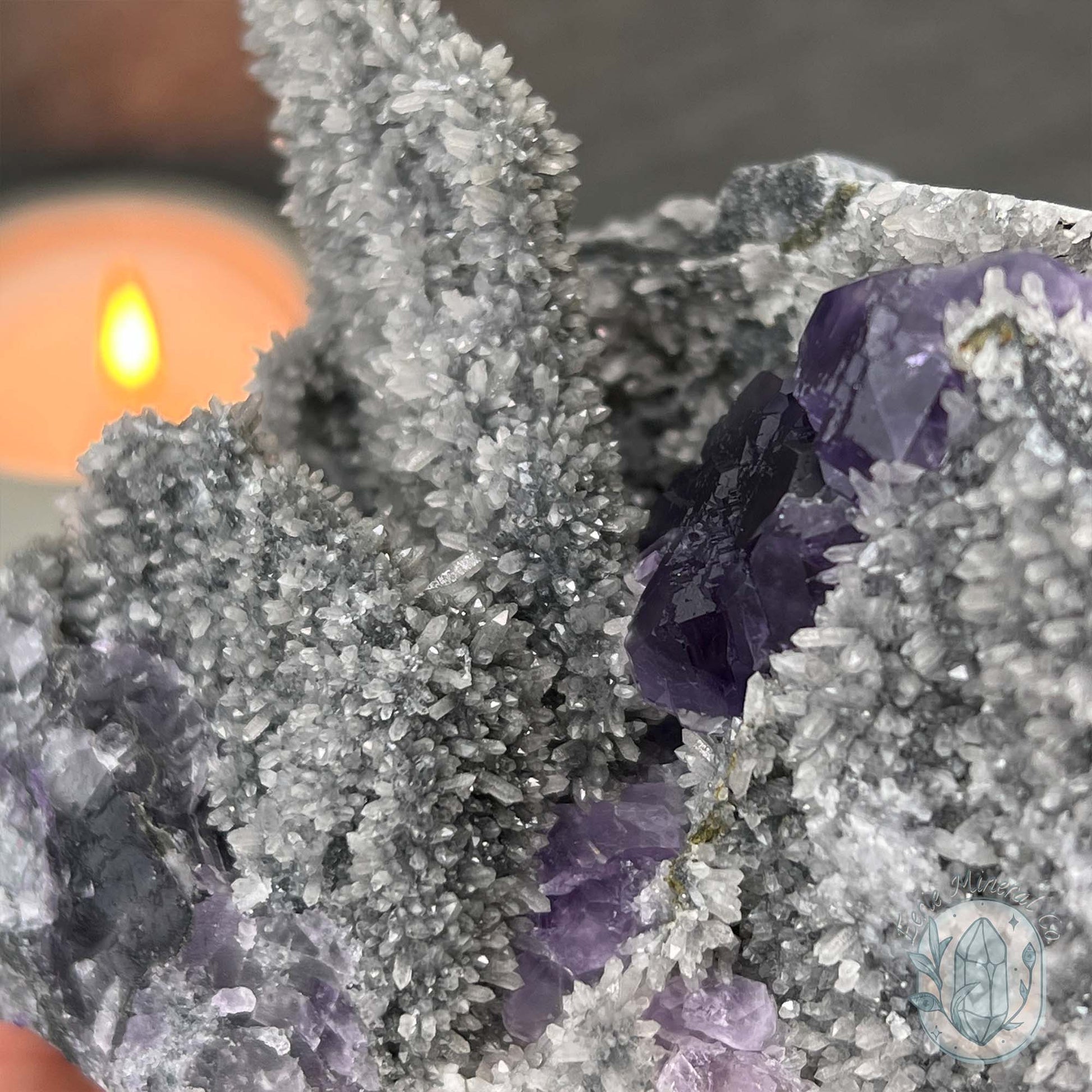 Purple Tanzanite Fluorite with Druzy Quartz Specimen