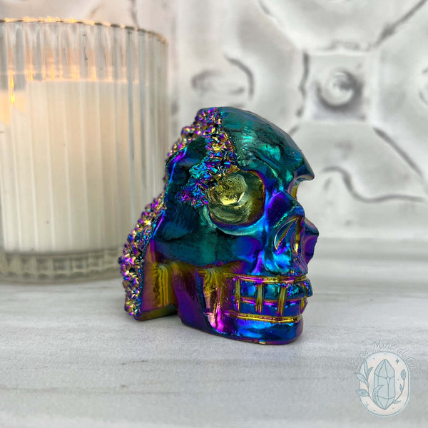 Titanium Aura Quartz Crystal Skull Carving