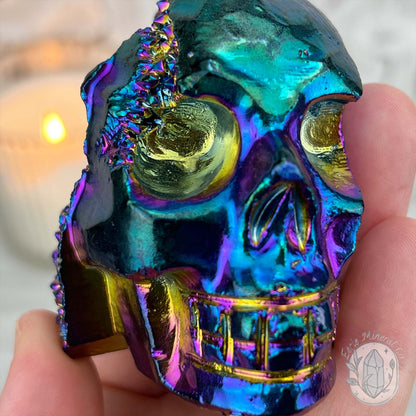Titanium Aura Quartz Crystal Skull Carving