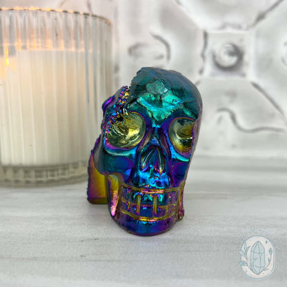 Titanium Aura Quartz Crystal Skull Carving