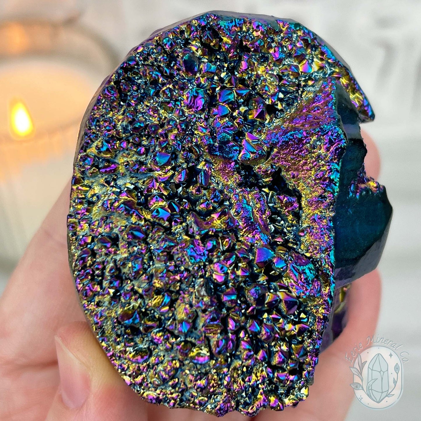 Titanium Aura Quartz Crystal Skull Carving