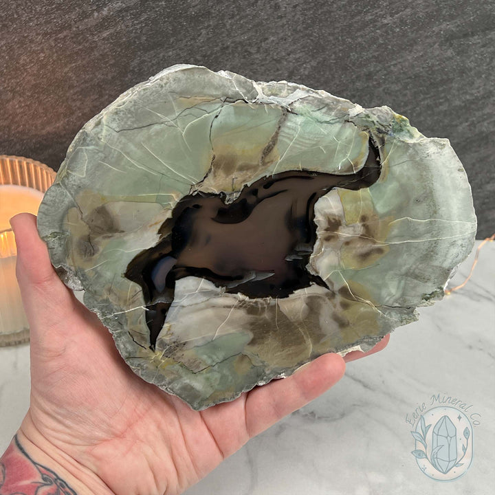 UV Reactive Green Agate with Chalcedony Slab