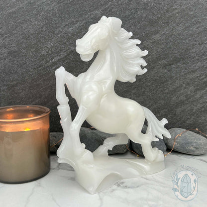 Large White Jade Rearing Stallion Horse Carving Statue