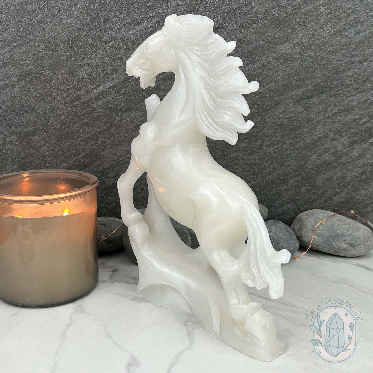 Large White Jade Rearing Stallion Horse Carving Statue