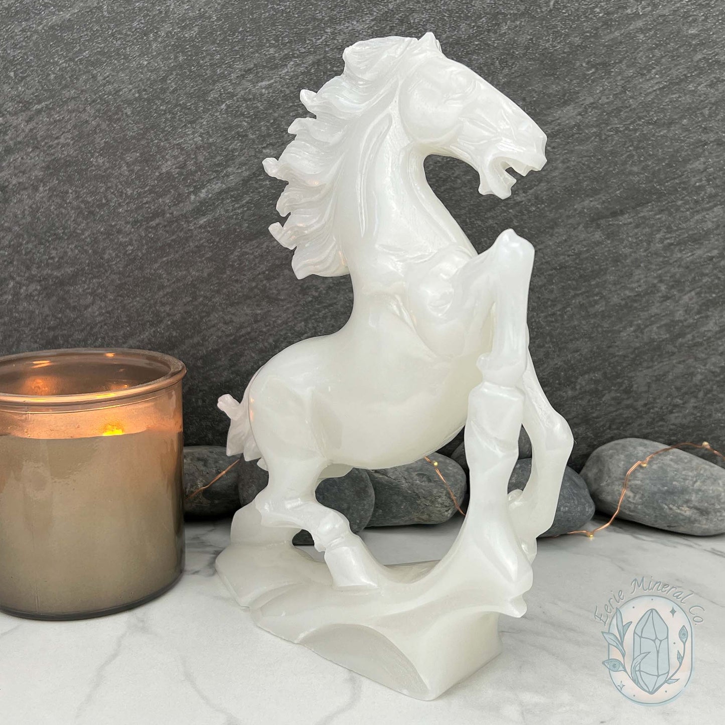 Large White Jade Rearing Stallion Horse Carving Statue