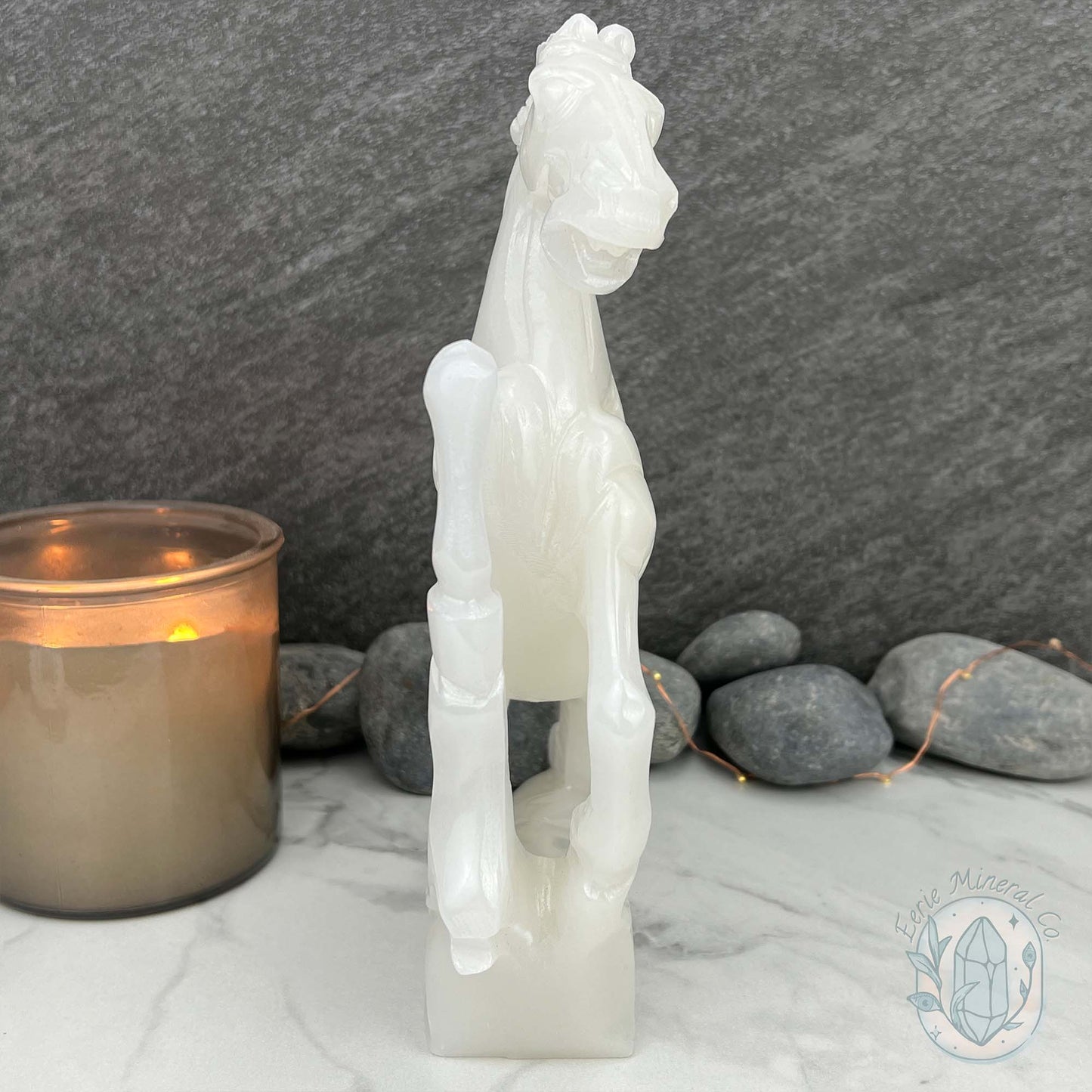 Large White Jade Rearing Stallion Horse Carving Statue