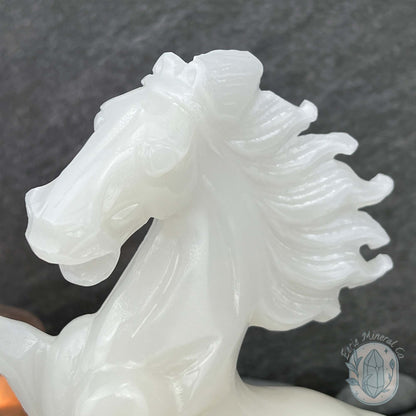 Large White Jade Rearing Stallion Horse Carving Statue
