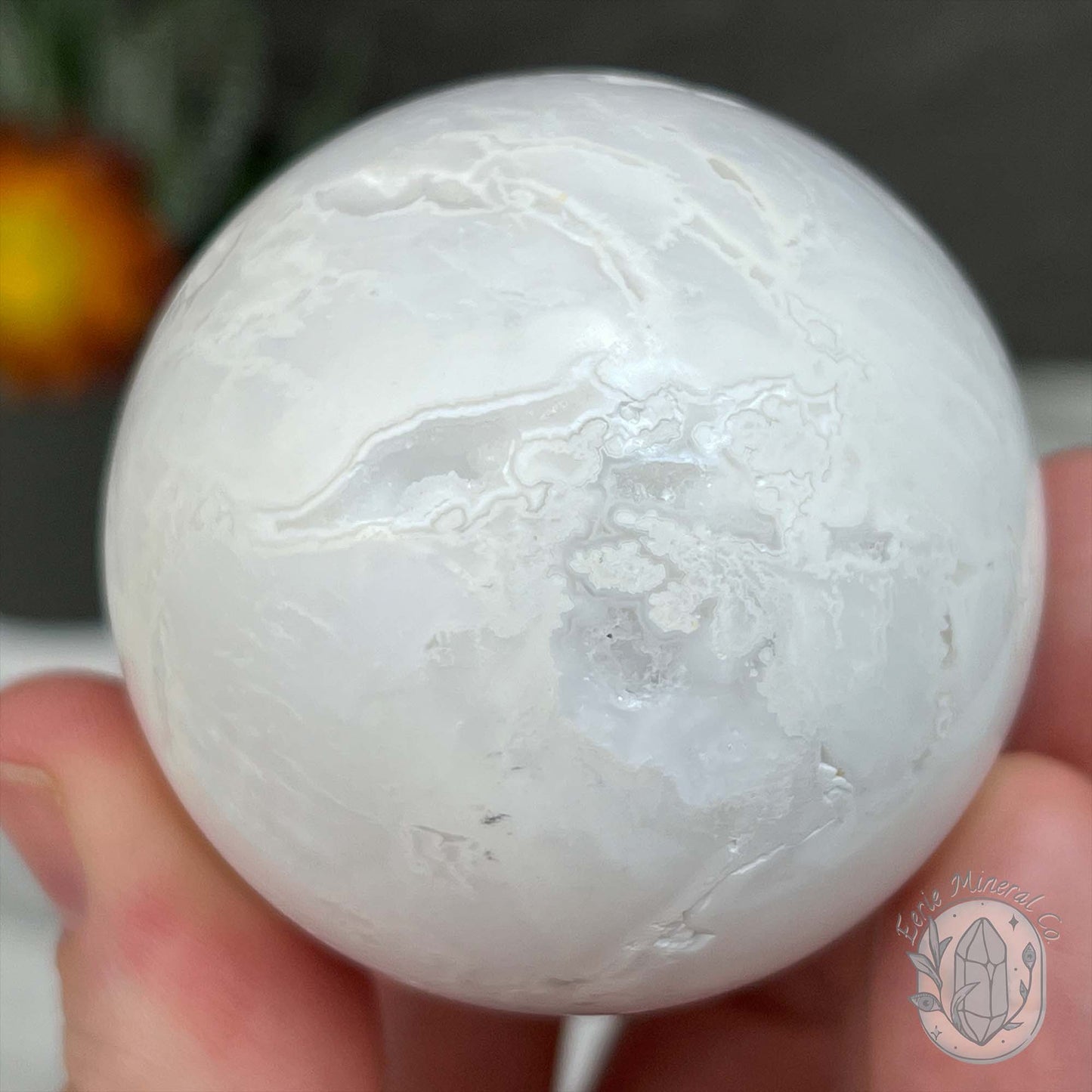 52mm White Druzy Quartz and Chalcedony Sphere