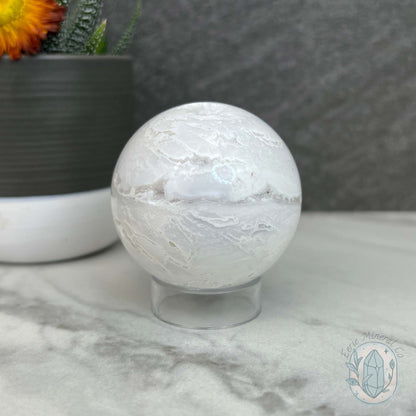 52mm White Druzy Quartz and Chalcedony Sphere