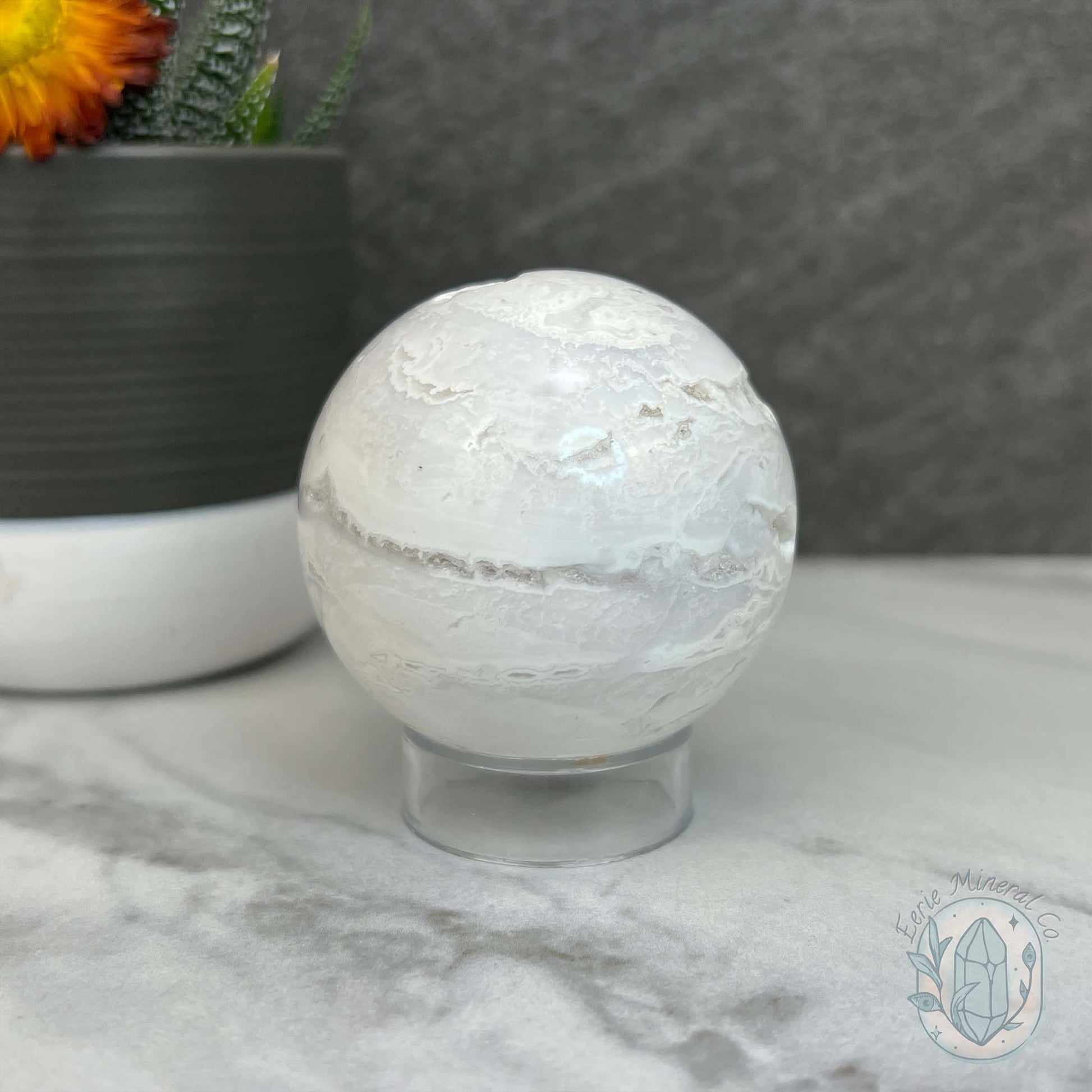 52mm White Druzy Quartz and Chalcedony Sphere