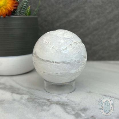 52mm White Druzy Quartz and Chalcedony Sphere