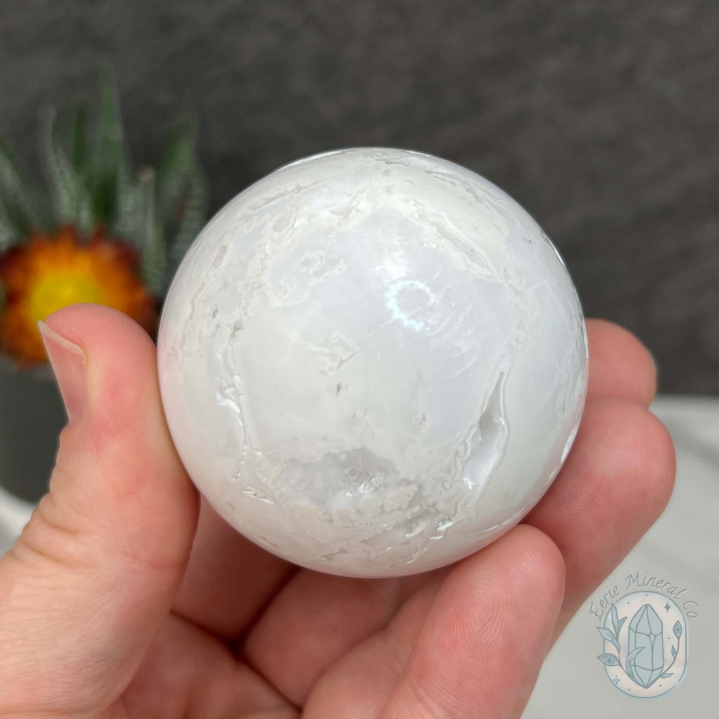 52mm White Druzy Quartz and Chalcedony Sphere