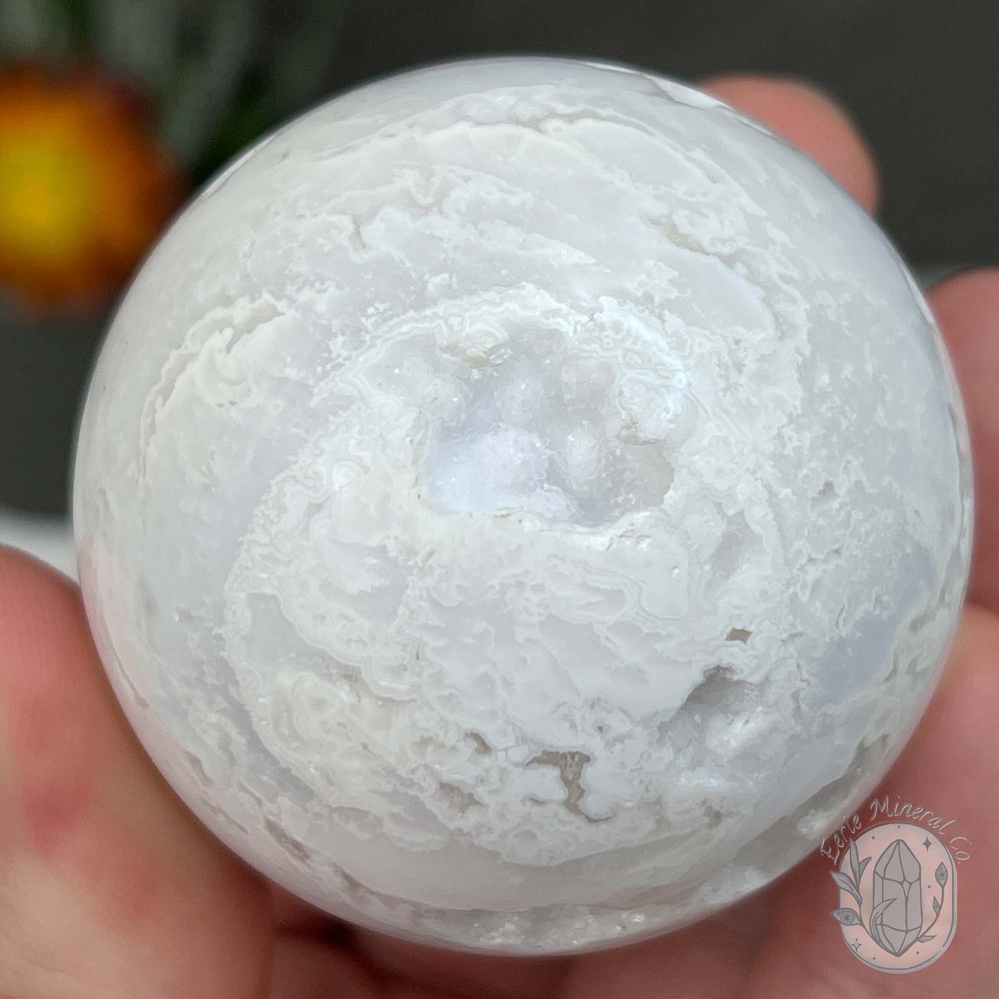 52mm White Druzy Quartz and Chalcedony Sphere