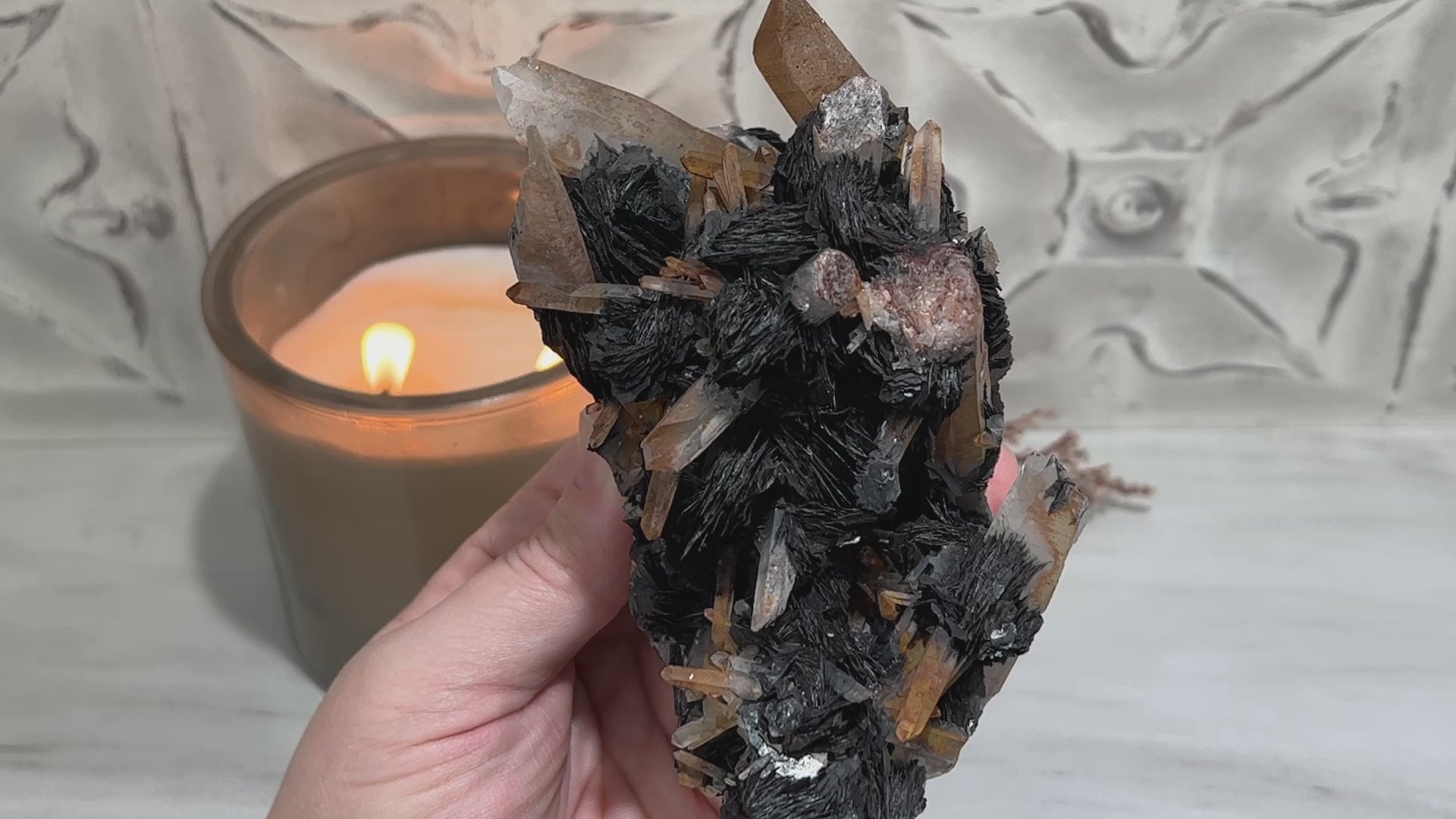 Black Specularite with Clear Quartz Crystal Specimen