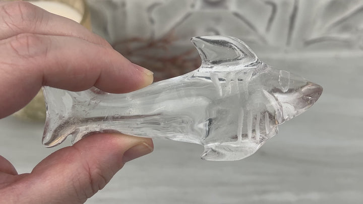 Polished Clear Quartz Great White Shark Carving