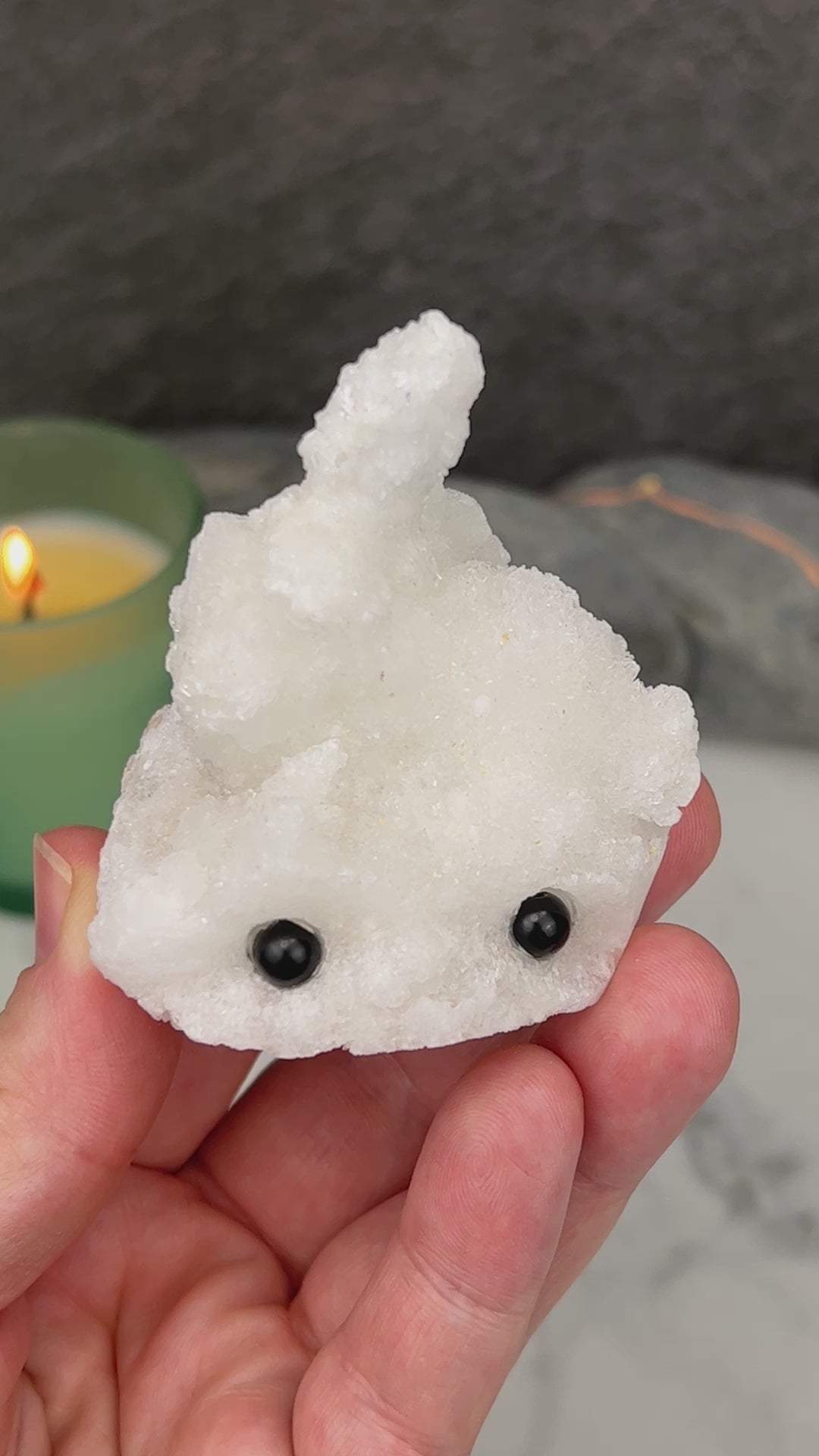 White Druzy Calcite Hedgehog Carving