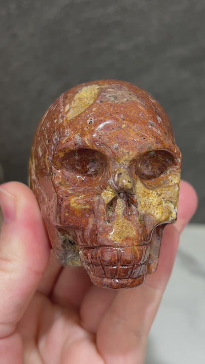 Rare Volcanic Red Fox (Orrelanite) Botryoidal Agate Skull Carving
