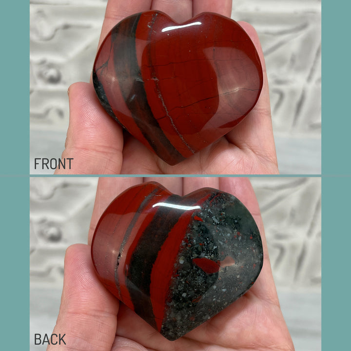 Polished African Bloodstone with Pyrite Heart Carvings