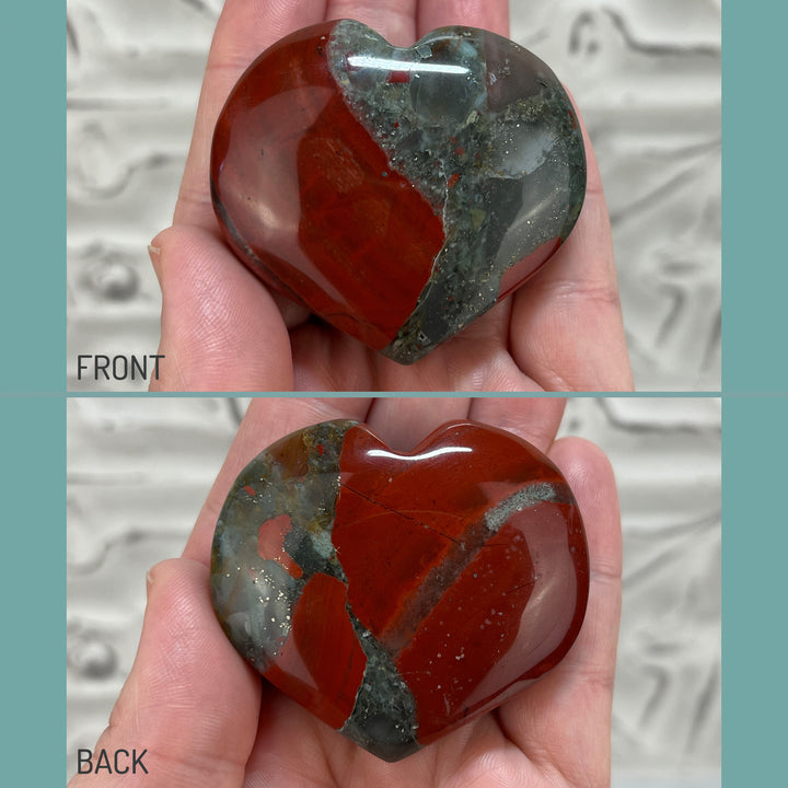 Polished African Bloodstone with Pyrite Heart Carvings