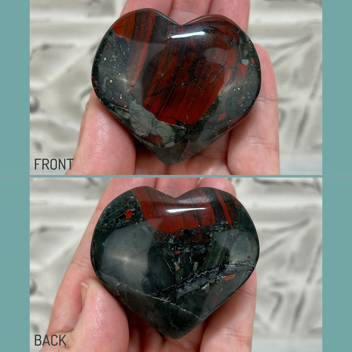 Polished African Bloodstone with Pyrite Heart Carvings