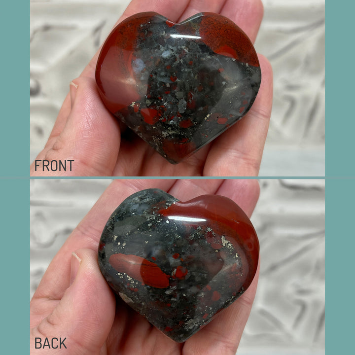 Polished African Bloodstone with Pyrite Heart Carvings