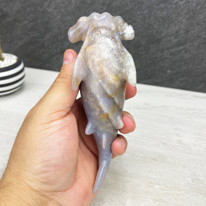 hand carved flower agate hammerhead shark