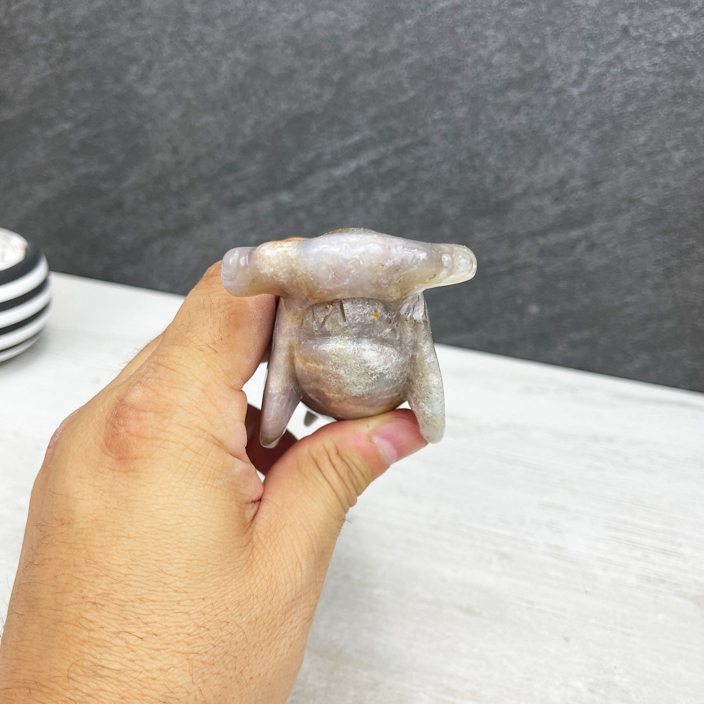 hand carved flower agate hammerhead shark
