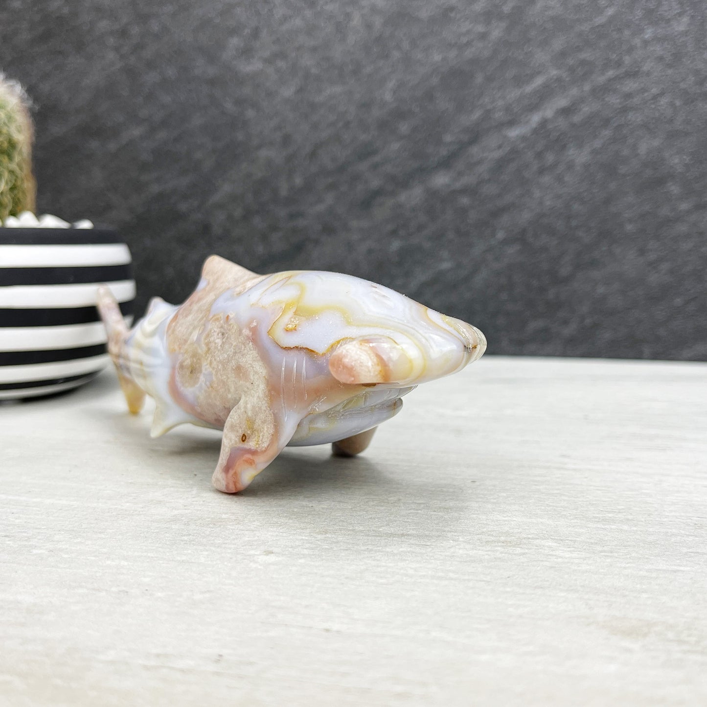 hand carved flower agate hammerhead shark