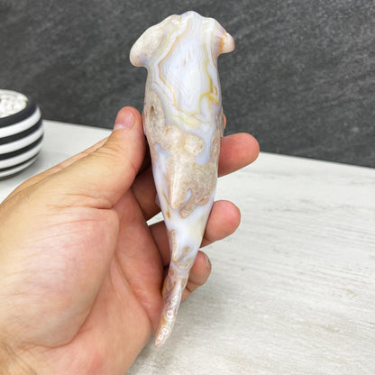 hand carved flower agate hammerhead shark