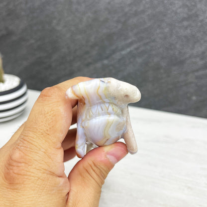 hand carved flower agate hammerhead shark
