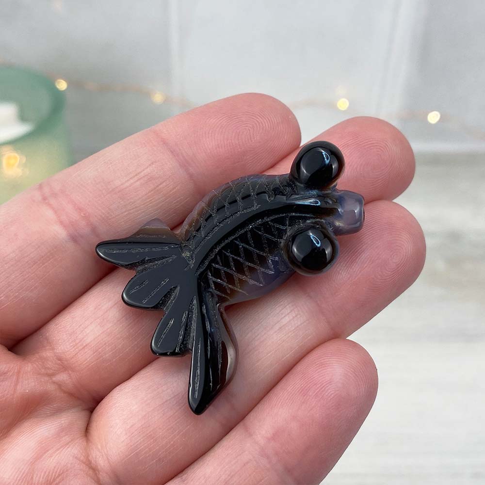 Polished Bubble Eye Agate Goldfish Carvings