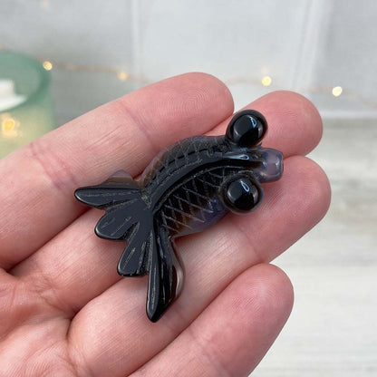 Polished Bubble Eye Agate Goldfish Carvings