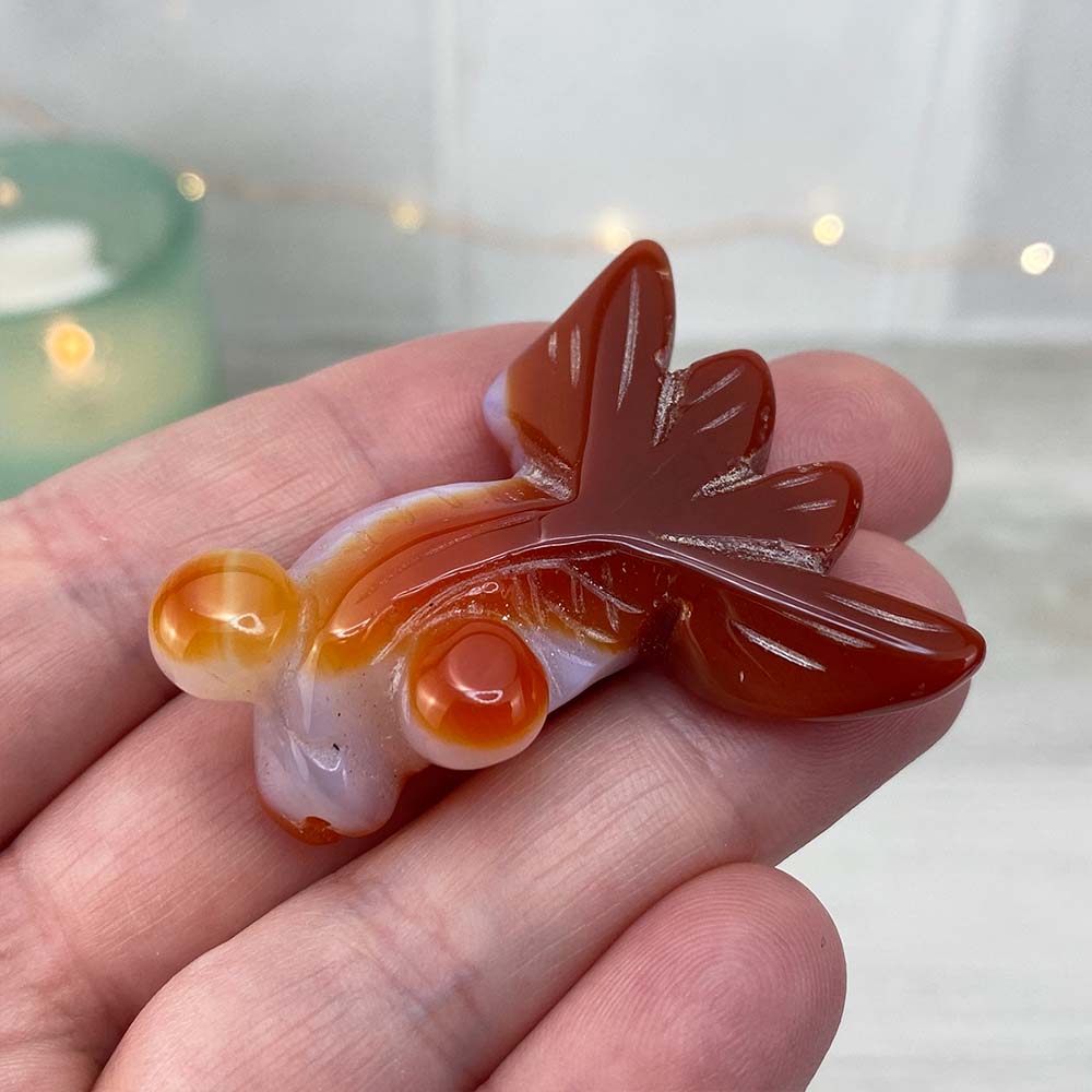 Polished Bubble Eye Agate Goldfish Carvings